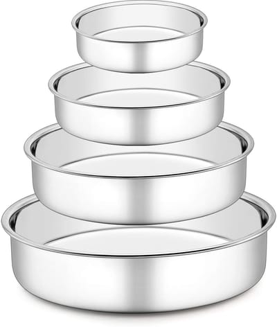 Dailygoods- Bakvorm Set van 4 - Ronde Bakvormen - Roestvrij Staal - Vaatwasmachinebestendig - Voedselveilig - Glanzend en Duurzaam - Taartvorm