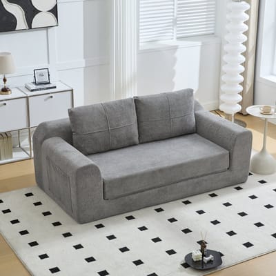 DESMIU Slaapbank 179 x 95 x 79 cm - 2 In 1 Opklapbare Vloerbank Met Slaapfunctie - Voor Woonkamer En Studio - Mido Velvet Stof - Donkergrijs