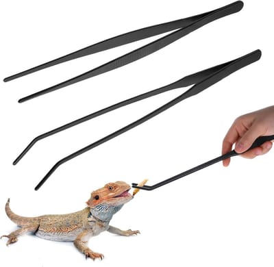 carmdering - 2 Stuks Aquarium Pincet Set - Roestvrijstalen Voederpincet - Reptilien Tang - Precisie Grip - Gebogen En Recht Design - 430 Rvs Met Zwarte Coating - Duurzaam En Waterbestendig - Veilig Voeren Zonder Risico - 2 Delen