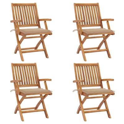 vidaXL - Opklapbare - stoelen - met - kussens, - 4 - stuks, - massief - teakhout