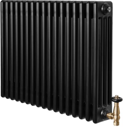 4-kolomsradiator - zwart - 600x785 mm - thermostaatkraan