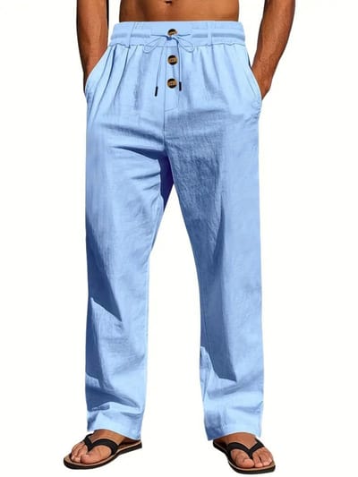 Livano Linnen Broek Heren - Zomerbroek - Volwassenen - Lange Broek - Pantalon - Strandbroek - Zomer - Ibiza Stijl - Hemelsblauw - Maat S