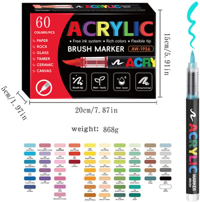 Acrylmarkers - 60 kleuren - waterinkt en 1-6 mm nylon punt - voor kunst, DIY, handtekenen en graffiti - geschenkdoos