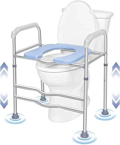 Verhoogde toiletbril - Toiletverhoger met steunen - Veilig opstaan - Hoogte verstelbaar - 63.5 cm breed - Blauw