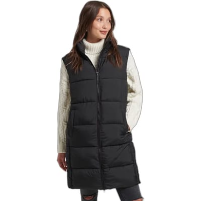 Superdry Dames Lange gewatteerde bodywarmer met capuchon
