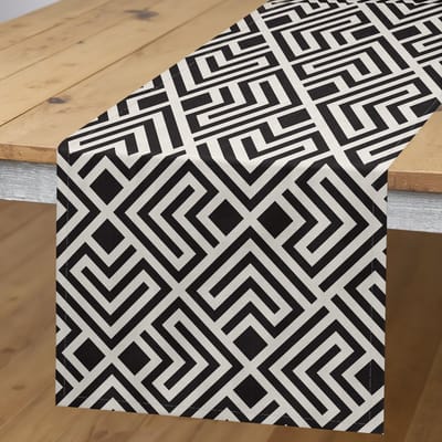 ABAKUHAUS monochroom tafelloper – retro-rasterpatroon – 40x180 cm – zwart-wit