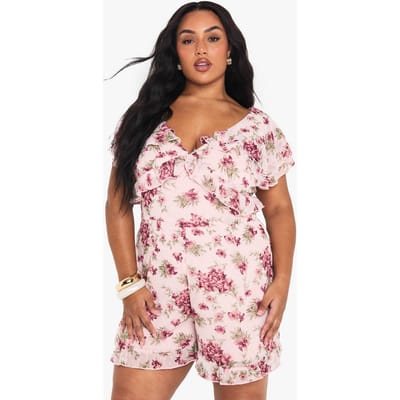 boohoo Dames PLUS FLORALE CHIFFON PLAYSUIT | Pink | Maat: 26