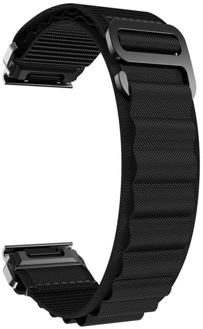 Nylon bandje - geschikt voor Garmin Fenix 5 / 5 Plus / 6 / 6 Pro / 7 / 7 Pro / 8 (47 mm) / E (47 mm) / Epix (Pro) (2) 47 mm/ Quatix 5 / 6 / 7 / 7 Pro / Approach S60 / S62 / S70 47 mm / MARQ / D2 Delta / D2 Mach 1 / Descent G1 - zwart