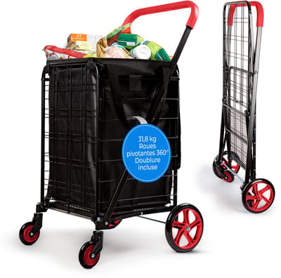 SereneLife Boodschappentrolley - Wineklwagen - Vouwbare Boodschappenkar - Boodschappentas met Wielen - 360° Draaiwielen- 32 kg Capaciteit - voor Boodschappen, Wasgoed, Bagage