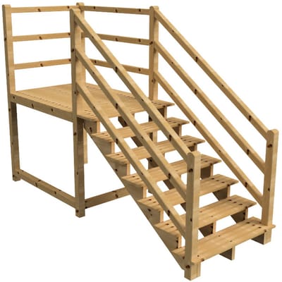 MILANO buitentrap 7 treden H122 cm - bordes L189 x B120 cm - trapleuning links en rechts - bordesleuning rechts en achteraan