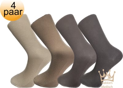 Medische sokken - 100% katoen - 4 paar - Maat 39/42 - Beige Bruin mix - Neuropathie - Reuma - Diabetes