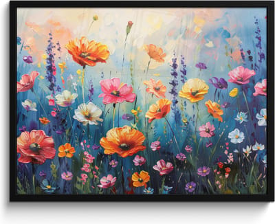 Poster in lijst - Fotolijst 80x60 cm - Posters - Bloemen - Natuur - Waterverf - Kunst - Posterlijst zwart - Decoratie - Wanddecoratie woonkamer - Muurdecoratie slaapkamer