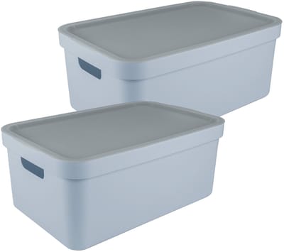 Sunware opbergbox Sigma - 2x - met deksel - kunststof - 45L - lichtblauw - opbergbakken - 39x59x24 cm