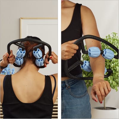 nekmassageroller - 360° draaibare wieltjes - nek armen en benen - met handgreep