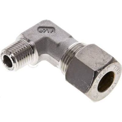 1/4'' NPT Buitendraad x 12S RVS L-Knelfitting 90 graden 630 Bar DIN 2353 - FL2E-MO-ST-014N-12-S
