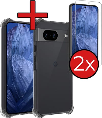 Hoesje - Met Screenprotector - 2 Stuks - Geschikt voor Google Pixel 8a - Sterk & Shockproof - Back Cover - Siliconen Case - Telefoon Hoes - Shock Proof - Telefoonhoes - Transparant