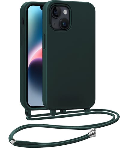 Hoesje Geschikt voor iPhone 13 Mini Hoesje Met Koord Siliconen Case - Hoes Geschikt voor iPhone 13 Mini Backcover Met Afneembaar Koord - Donkergroen