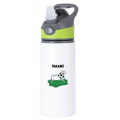 Hacebo® - Voetbal met eigen naam waterfles met rietje groen - Voetbal - Voetballer - Sport - water fles - 650ML