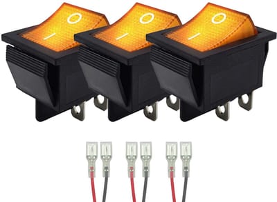 ProRide Wipschakelaar ON-OFF KCD4-202 - met Aansluitkabels - 2 Polig - 250V/16A - 30x22mm - Oranje met lampje - 3 stuks