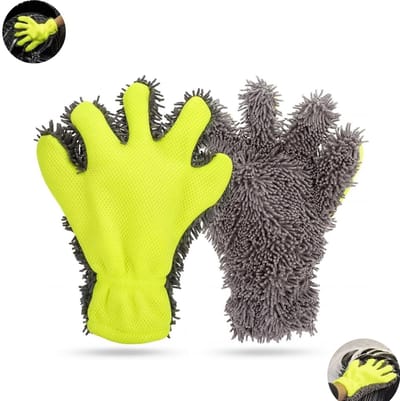 1 paar - Autowashandschoenen - Microvezel autowasdoek - Verdikte voering reinigingsdoek - Autowashandschoenen met vijf vingers - Zachte en krasbestendige autowashandschoenen - Geschikt voor wassen, afstoffen en detailing (geel)