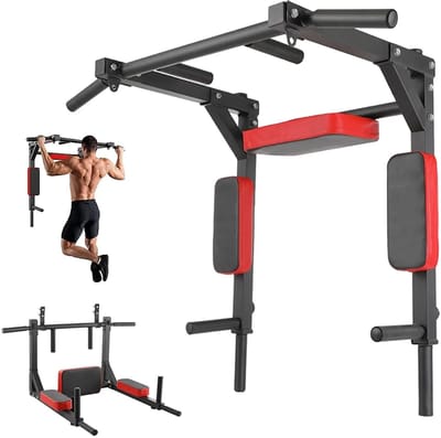 LabelOne Pull Up Bar - Dip Station - Fitness - Optrekstang - wandmontage - max. 300 kg draagvermogen - voor thuis - zwart