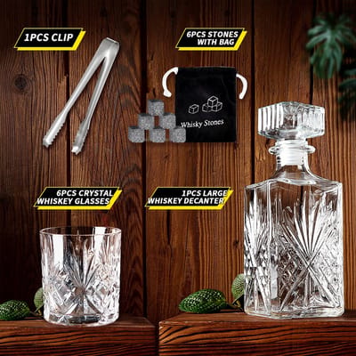 Decanter, Whisky Decanter Set voor Mannen met 6 Whiskyglazen, Verwijder Karaf Set Whisky Premium Whisky Karaf Glas Drank Karaf Set voor Whisky, Bourbon, Rum, Gift