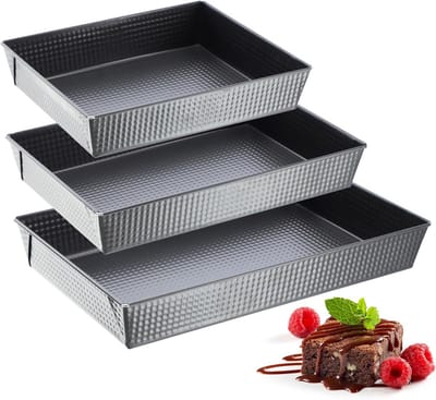 Set van 3 Rechthoekige Bakvormen met Hoge Randen voor Cake, Brood en Brownies