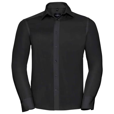 Russell Collection Heren Ultimate Non-Iron Getailleerde Overhemd met Lange Mouwen (Zwart)