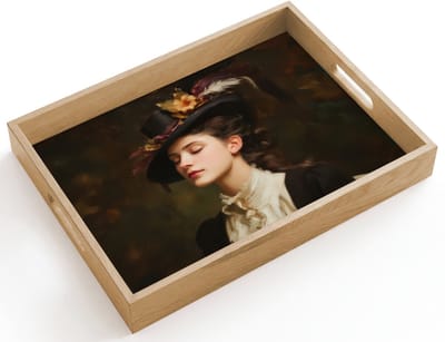 Dienblad hout 40x30 cm - Schootdienblad - Vrouw - Victoriaans - Portret - Borrelplank rechthoek - Plateau dienbladen