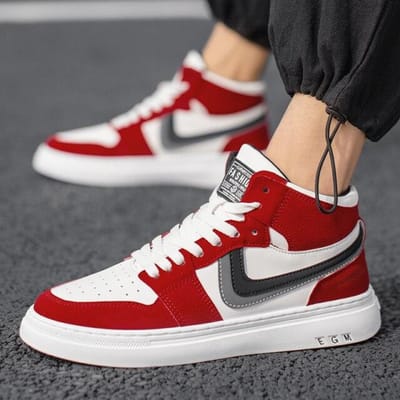 Crlaydk Lente Nieuwe Hoge Sneakers Wandelen Sport Tennis Ademende Schoenen Vetersluiting Comfortabel Schoeisel Enkel Basket Homme 44 white