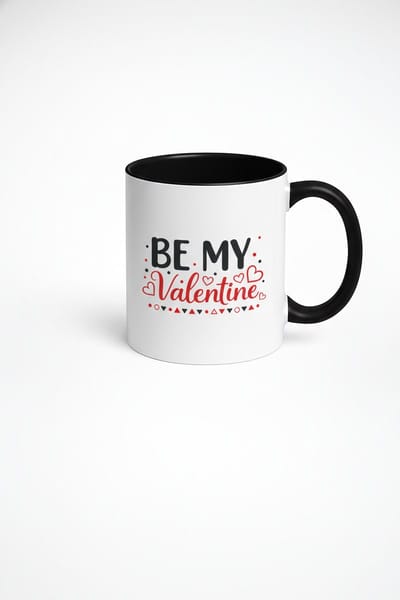 Valentijn Mok 'Be My Valentine' met Hartjes - Romantisch Cadeau Zwart Rood Wit