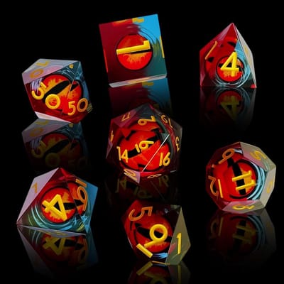 7-delige D&D Dobbelsteen Set met Drakenoog Design voor Rollenspellen