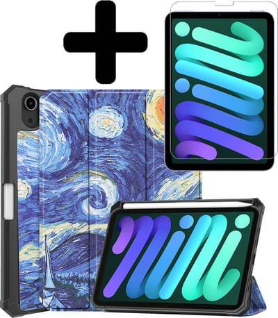 Hoes - Geschikt voor Apple iPad Mini 6 (2021) - 8.3 inch - 6e Generatie - Met Screenprotector - Trifold Bookcase - Hard Cover Case - Met Uitsparing Geschikt voor Apple Pencil - Hardcover Book - Tablet Hoesje - Sterrenhemel