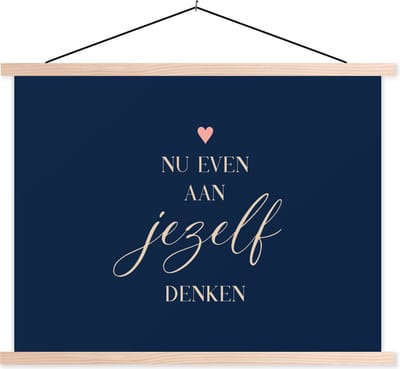 Posterhanger incl. Poster 120x90 cm - Schoolplaat - Beterschap - Quotes - Hart - Denken - Textielposter - Blanke latten