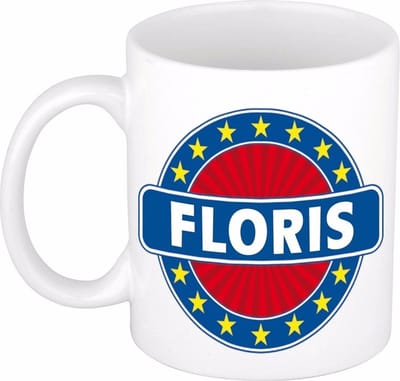 Bellatio Decorations - Floris voornaam - koffiemok - beker - wit/blauw - 300 ml - Cadeau - Heren - Collega - Vaderdag - Verjaardag