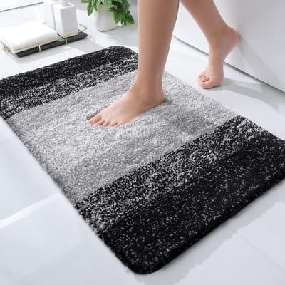 Store_9 - Badkamertapijt - Antislip - Hoogpolig - Zwart - Wasbaar - Absorberend - Geschikt voor badkamer - 40 x 60 cm