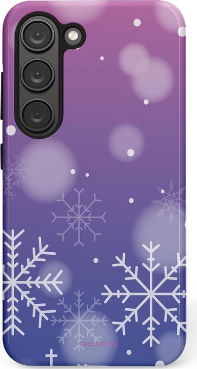 Casetastic hoesje geschikt voor Samsung Galaxy S23 - Dubbellaagse bescherming - Winter Sneeuw Paarse Roze Gloed - Fashion Case - Lavendel