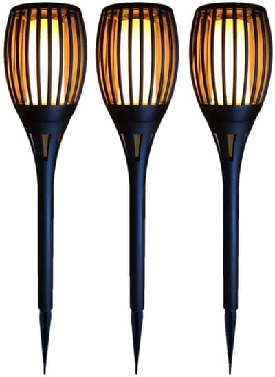 Tuinfakkel Solar - Set van 3x stuks - met vlameffect - prikspot - 78 cm - warm wit licht - tuinlamp