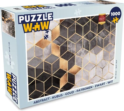 Puzzel Abstract - Kubus - Goud - Patronen - Zwart - Wit - Legpuzzel - Puzzel 1000 stukjes volwassenen