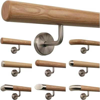 Essen handrail set - Trapleuning hout - Veilig traplopen - Roestvrijstalen houder - Tot 5 meter - Natuurlijk