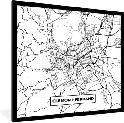 Fotolijst incl. Poster Zwart Wit- Frankrijk - Clermont-Ferrand - Plattegrond - Stadskaart - Kaart - Zwart wit - 40x40 cm - Posterlijst
