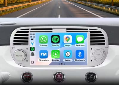 Autoradio 1/32GB met Carplay en Android auto | Geschikt voor Fiat 500 2007-2015 Wit | Radio scherm met Navigatie | 2007 2008 2009 2010 2011 2012 2013 2014 2015 | 7 Inch beige