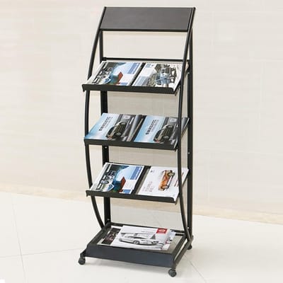 Tijdschrift Houder - Literatuur Organisator - Informatie Presenteren - Verrijdbaar Ontwerp - 4 Planken - Zwart