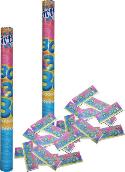 Funny Fashion confetti shooter/kanon - 2x - verjaardag 30 jaar - papier - multi kleuren - 59 cm - leeftijd feestartikelen