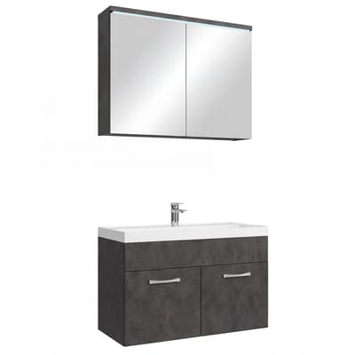 Badplaats Badkamermeubel Set Paso 02 80 x 40 cm – Donker Grijs – Badmeubel met Wastafel en Spiegelkast