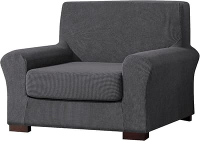 Jacquard Sofa Cover Set - 2 Stuks Meubelbeschermer voor Bank en Kussenhoes - Antislip en Geschikt voor 1-Zits (Donkergrijs)