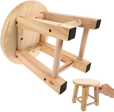 Houten Kruk - Opstapkrukje Voetenbank - Extra Zitplaats - Antislip Ontwerp - 25 x 25 cm - Beige