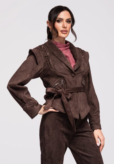 OMBRE Jas - Lange Mouw - Knopen - Effen Koffie S/M