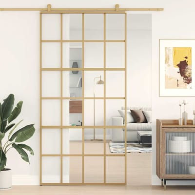 vidaXL - Schuifdeur - 102,5x205 - cm - helder - ESG-glas - en - aluminium - goudkleur