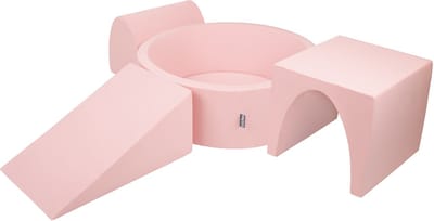 KiddyMoon schuimspeelplaats met rond ballenbad (300 ballen) ballenbakken voor baby's speelbad hindernisbanen, made in the eu, roze:wit/grijs/poederroze